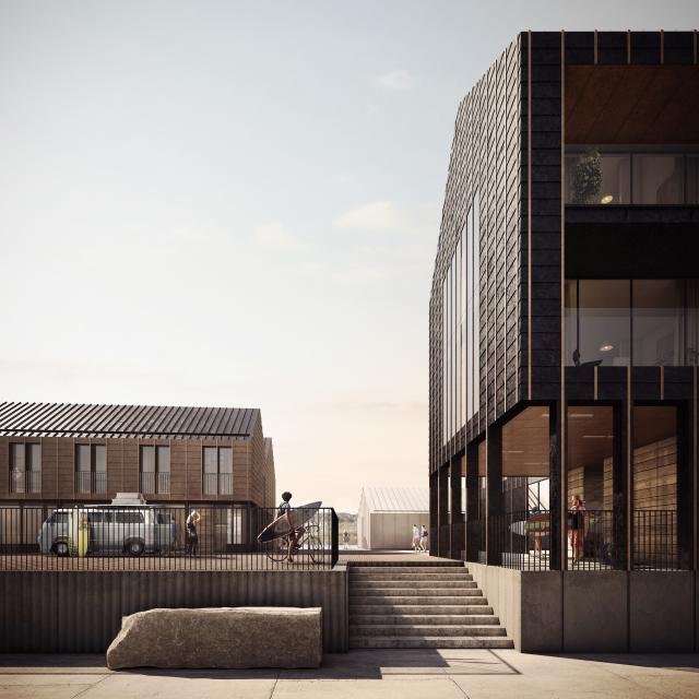 Image from May 2017: View of wharf houses - phase 2 of the South Quay development in Hayle by Feilden Clegg Bradley Studios Source:Forbes Massie Image from May 2017: View of wharf houses - phase 2 of the South Quay development in Hayle by Feilden Clegg Bradley Studios Source:Forbes Massie
